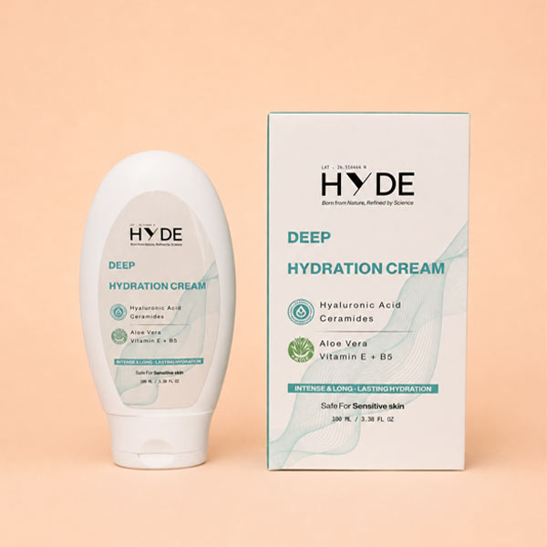 کرم آبرسان صورت پوست خشک و معمولی حاوی هیالورونیک اسید HYDE با جعبه